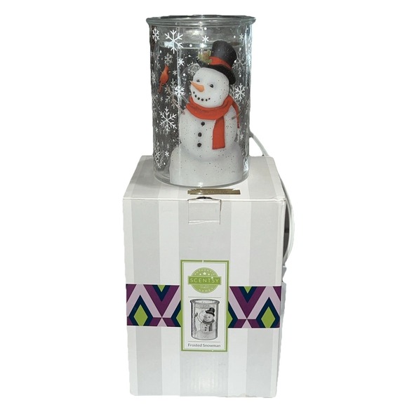 Scentsy Christmas Frosted Snowman  Wax Warmer Glass‎ Holiday DISCONTINUED 2019
